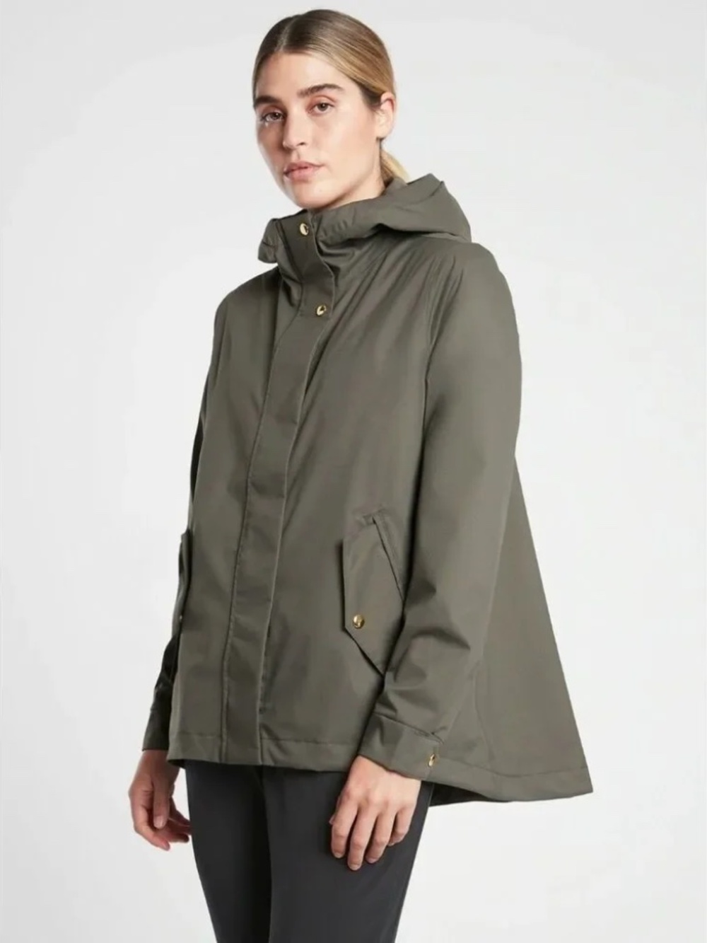 Athleta Olive Sutro Hooded Waterproof Jacket with Gold Hardware XXS